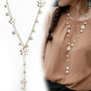 Jiaroswwei Elegant Faux Pearls Flower Sweater Chain Long Necklace Socialite Lady Jewelry
